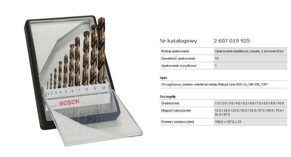 Wiertło BOSCH do metalu hss-co 2607019925, 10 mm, 10 szt