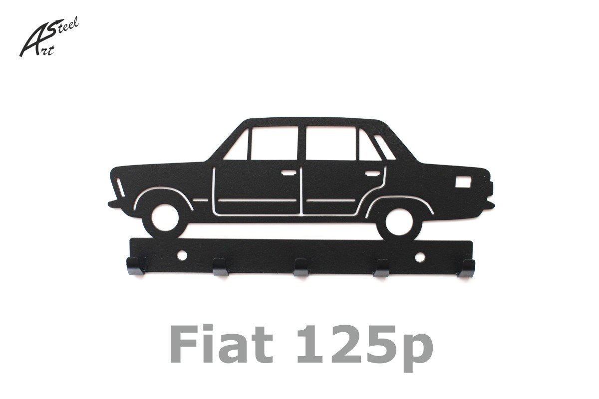 Wieszak na klucze ARTSTEEL Fiat 125p, czarny, 22,5x9 cm