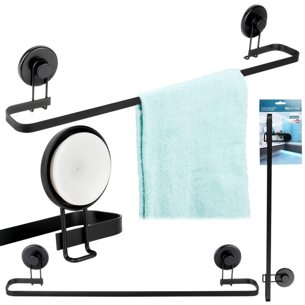 Bathroom Solutions Bathroom Solutions Czarny Wieszak Na Ręczniki Metalowy Na Przyssawki 60X8,5X11 Cm