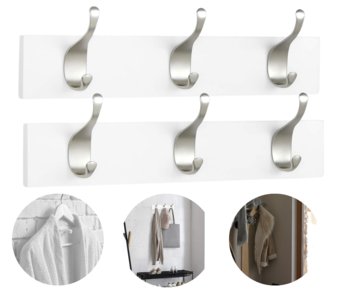 WIESZAK ŚCIENNY na Ubrania Uchwyt do PRZEDPOKOJU GARDEROBY 2x 34cm 2x 3 HAK - Amazon Basics