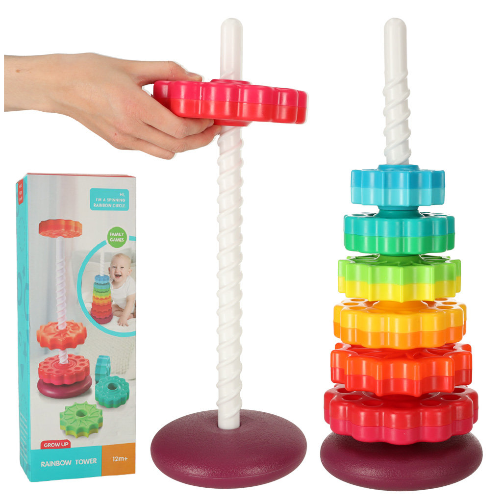 Wieża Tęczowa Sensoryczna Edukacyjna Piramida Spirala Sorter do ...