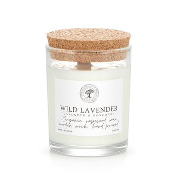 Wild Lavender - naturalna świeca rzepakowa, drewniany knot, bez ftalanów 200ml - NihilNovi Studio