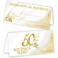 Winietki na Stół na 50 Rocznicę Ślubu Biało Złote Róże  - 10 sztuk (s)