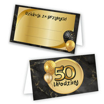 Winietki na Stół na 50 Urodziny Czarno Złote - 10 sztuk