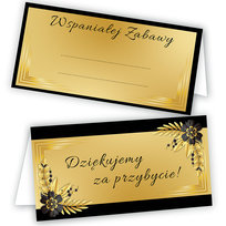 Winietki na Stół Ślubne / na Rocznicę Ślubu Czarno Złote Kwiaty - 10 sztuk (s)