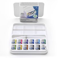 Winsor&Newton Cotman, zestaw farb akwarelowych w półkostkach, Brush Pen Set, 12 kolorów + pędzelek Winsor & Newton