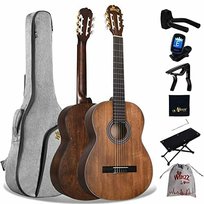 Winzz Klasyczna Hiszpańska Gitara 4/4, Pełnowymiarowa Dla Dorosłych, Początkujących Z Kompletnymi Akcesoriami (99 Cm, Matowy Brąz) Inny producent