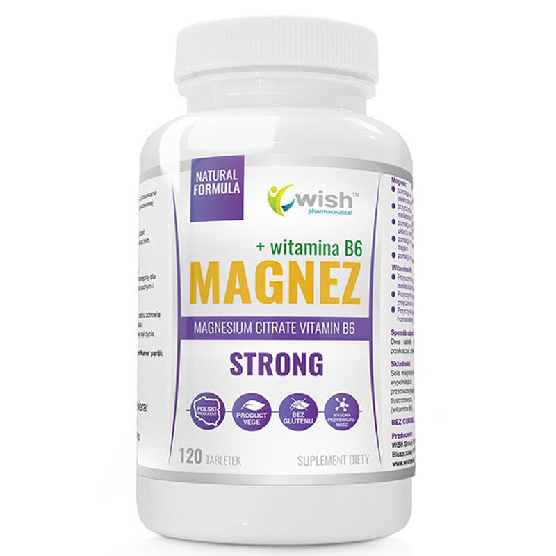 Zdjęcia - Witaminy i składniki mineralne Wish Magnez Strong+Witamina B6 Suplement diety, 120 tab. 