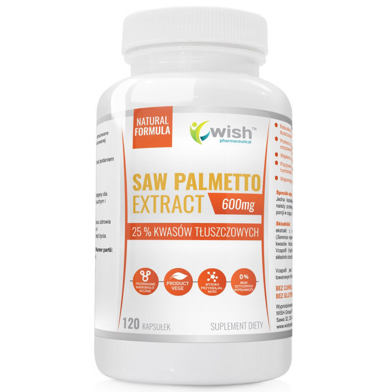 Фото - Вітаміни й мінерали Wish Saw Palmetto Extract 600mg Suplement diety, 120 kaps. 