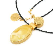 Wisior naszyjnik z bursztynem w srebrze pozłacanym ze spinelem 8989