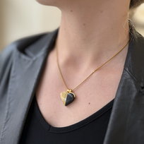 Wisiorek bursztyn srebro 925 pozłacane czarny dąb serce 6293