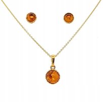 Wisiorek i KOLCZYKI srebrne z bursztynem 925 pozłacane OCZKO komplet