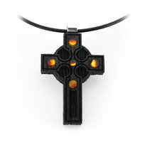 Wisiorek krzyżyk celtycki  50mm, bursztyn bałtycki, srebro 925, czarny dąb,   7266