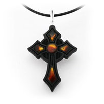 Wisiorek krzyżyk  celtycki 50mm, bursztyn bałtycki,srebro 925,  czarny dąb, 7270