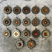 Wisiorek mandala bursztyn srebro 925 pozłacane czarny dąb różne wzory