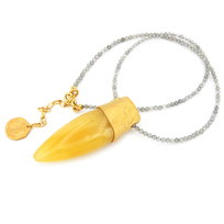 Wisiorek naszyjnik pozłacany z bursztynem bałtyckim i labradorytem 8232