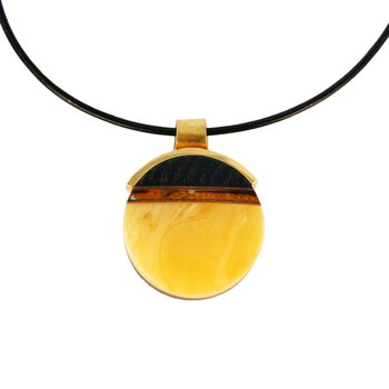 Wisiorek okrągły z bursztynem, srebrem złoconym i czarnym dębem 8076 - Inna marka