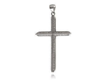 Wisiorek srebrny Duży krzyż z kamieniami w0416 - 3,4g. - FALANA