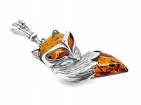 Wisiorek srebrny duży z bursztynem LIS ZAWIESZKA ze srebra LISEK