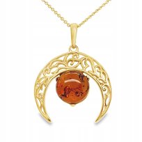 WISIOREK srebrny pozłacany ZAWIESZKA BURSZTYN księżyc lunula ZŁOTY