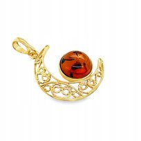 WISIOREK srebrny pozłacany ZAWIESZKA BURSZTYN księżyc  ZŁOTY