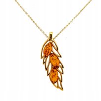 WISIOREK srebrny pozłacany ZAWIESZKA BURSZTYN liść
