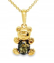 WISIOREK srebrny pozłacany ZAWIESZKA BURSZTYN miś ZŁOTY