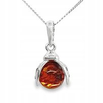 Wisiorek srebrny z bursztynem DELIKATNA BIEDRONKA ZAWIESZKA ze srebra