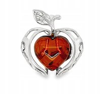 Wisiorek srebrny z bursztynem jabłko ZAWIESZKA ze srebra serce