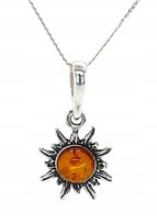 Wisiorek srebrny z bursztynem koniakowym ZAWIESZKA ze srebra słońce