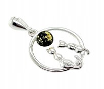 Wisiorek srebrny z bursztynem KOTY ORYGINALNA ZAWIESZKA KOTKI ze srebra