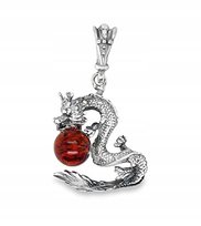 Wisiorek srebrny z bursztynem KULKA SMOK CHIŃSKI ZAWIESZKA ze srebra