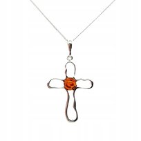 Wisiorek srebrny z bursztynem ORYGINALNA ZAWIESZKA ze srebra 925 Krzyż