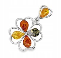 Wisiorek srebrny z bursztynem ORYGINALNA ZAWIESZKA ze srebra koniczynka