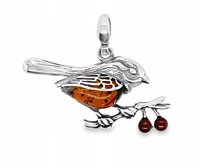 Wisiorek srebrny z bursztynem ORYGINALNA ZAWIESZKA ze srebra PTAK