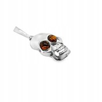 Wisiorek srebrny z bursztynem ZAWIESZKA męska ze srebra czaszka czacha