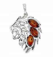 Wisiorek srebrny z bursztynem ZAWIESZKA ze srebra lew tygrys