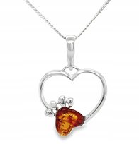 Wisiorek srebrny z bursztynem ZAWIESZKA ze srebra psia łapka serce