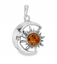 Wisiorek srebrny z bursztynem ZAWIESZKA ze srebra słońce księżyc