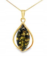 Wisiorek srebrny ZAWIESZKA pozłacana BURSZTYN zielony złoto