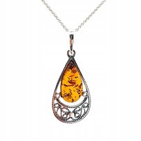 Wisiorek srebrny zawieszka z bursztynem ze srebra oksydowany