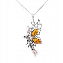 Wisiorek srebrny zawieszka z bursztynem ze srebra WRÓŻKA dzwoneczek