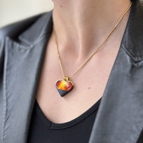 Wisiorek srebro 925 pozłacane bursztyn czarny dąb serce 6328