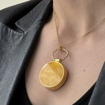 Wisiorek unikat bursztyn srebro 925 pozłacane okrągły mozaika dwustronny łańcuszek 6169