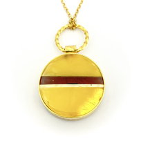 Wisiorek unikat bursztyn srebro 925 pozłacane okrągły mozaika dwustronny łancuszek 6324