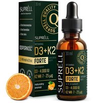 Witamina D3 K2 MK7 krople Witaminy D3+K2 FORTE 900 kropli w oleju MCT z kokosa, SUPRELL VIT D 4000 K w kroplach 30ml na 7,5 miesiąca, WIT D3K2 MK-7, Odporność Kości Zęby, smak pomarańczowy