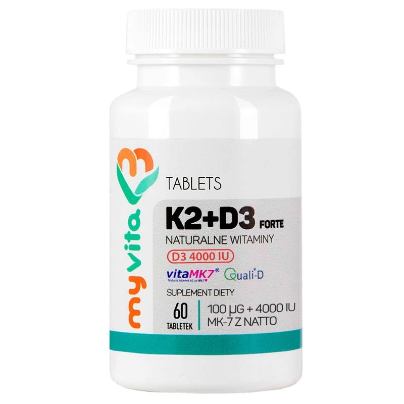 Фото - Вітаміни й мінерали K2 Suplement diety, WITAMINA  100mcg + D3 4000 IU, 60 tabl. - MYWITA 