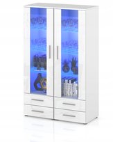 WITRYNA SŁUPEK 4 SZUFLADY 2 DRZWI PÓŁKA SZAFKA BIAŁY MAT POŁYSK LED 120 cm