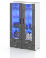 WITRYNA SŁUPEK SZUFLADY PÓŁKA SZAFKA BIAŁY MAT SZARY POŁYSK LED 120 cm