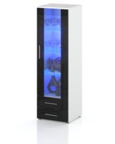 WITRYNA STOJĄCA KOMODA SŁUPEK Z SZYBĄ BIAŁY MAT CZARNY POŁYSK LED 60 cm